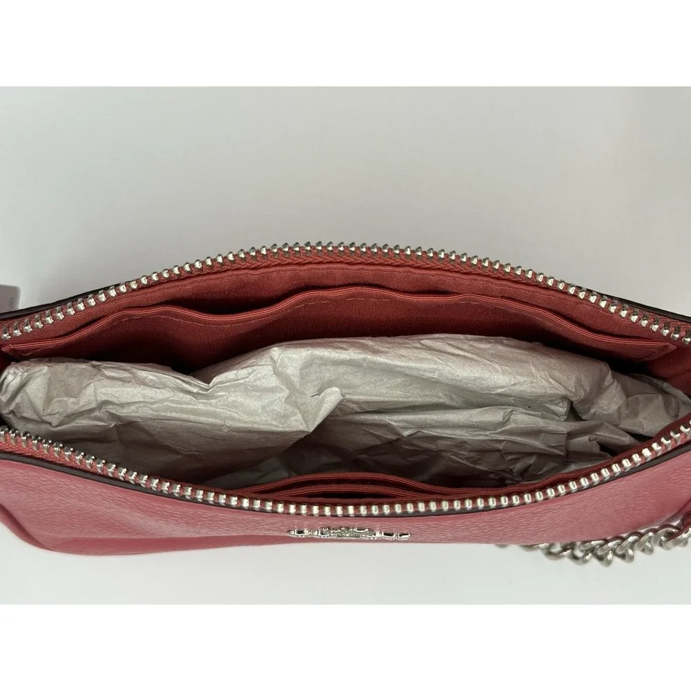 Coach Large Wristlet Women OS Strawberry Pink Pebbled Leather Chain F53340 NWT